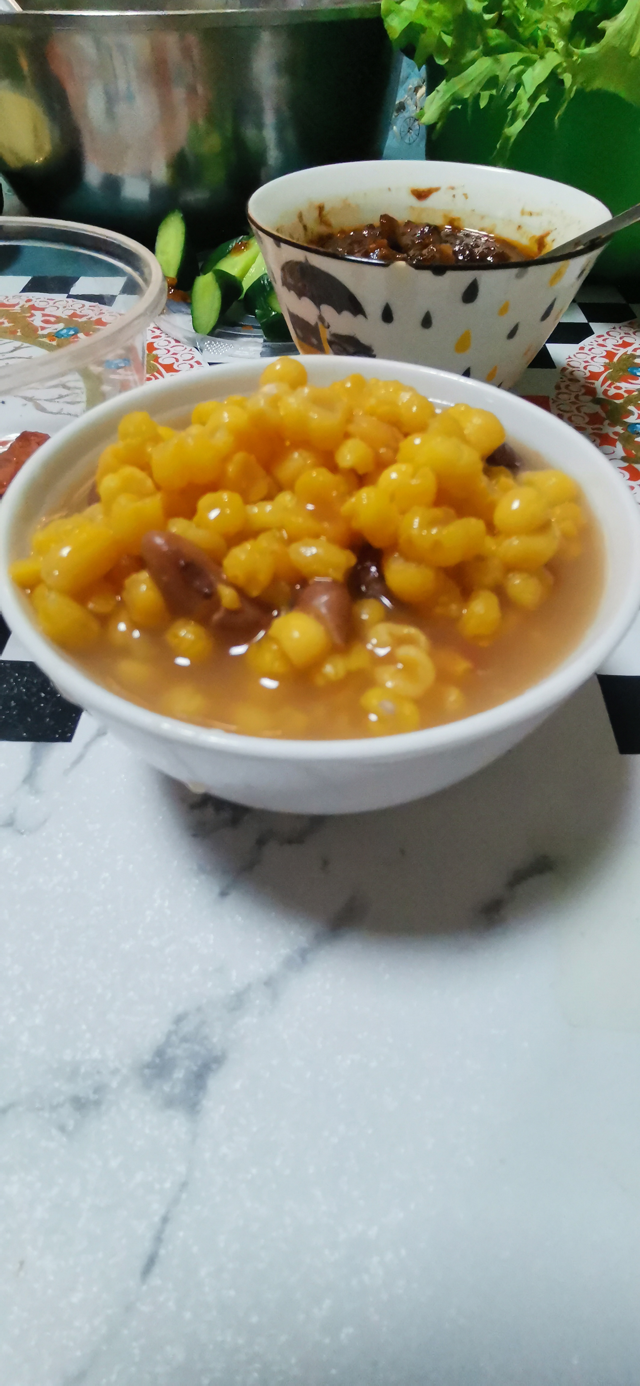 晚餐,东北特色大碴粥,蘸酱菜,真的是给肉都不换