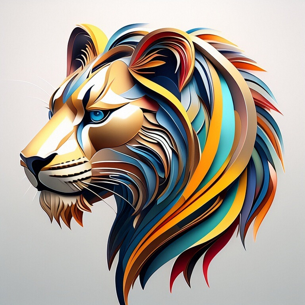 几何曲线勾勒出狮子的威武身姿,色彩拼接让画面更加生动鲜明