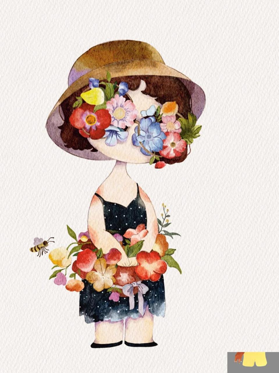 暖系水彩小人临摹合集