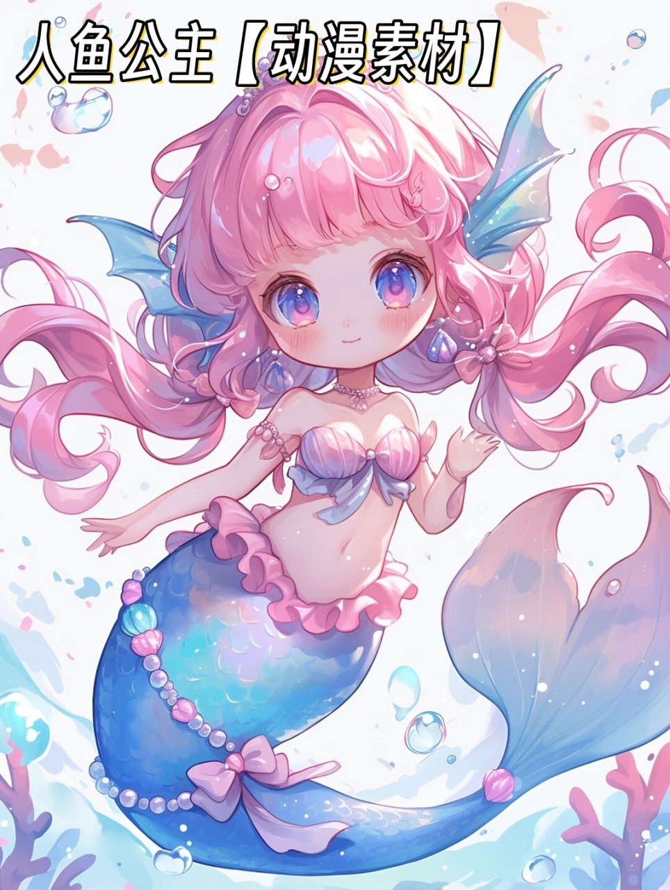 人鱼公主【动漫素材】  看看这美丽的人鱼公主,她的长发如海藻般飘逸