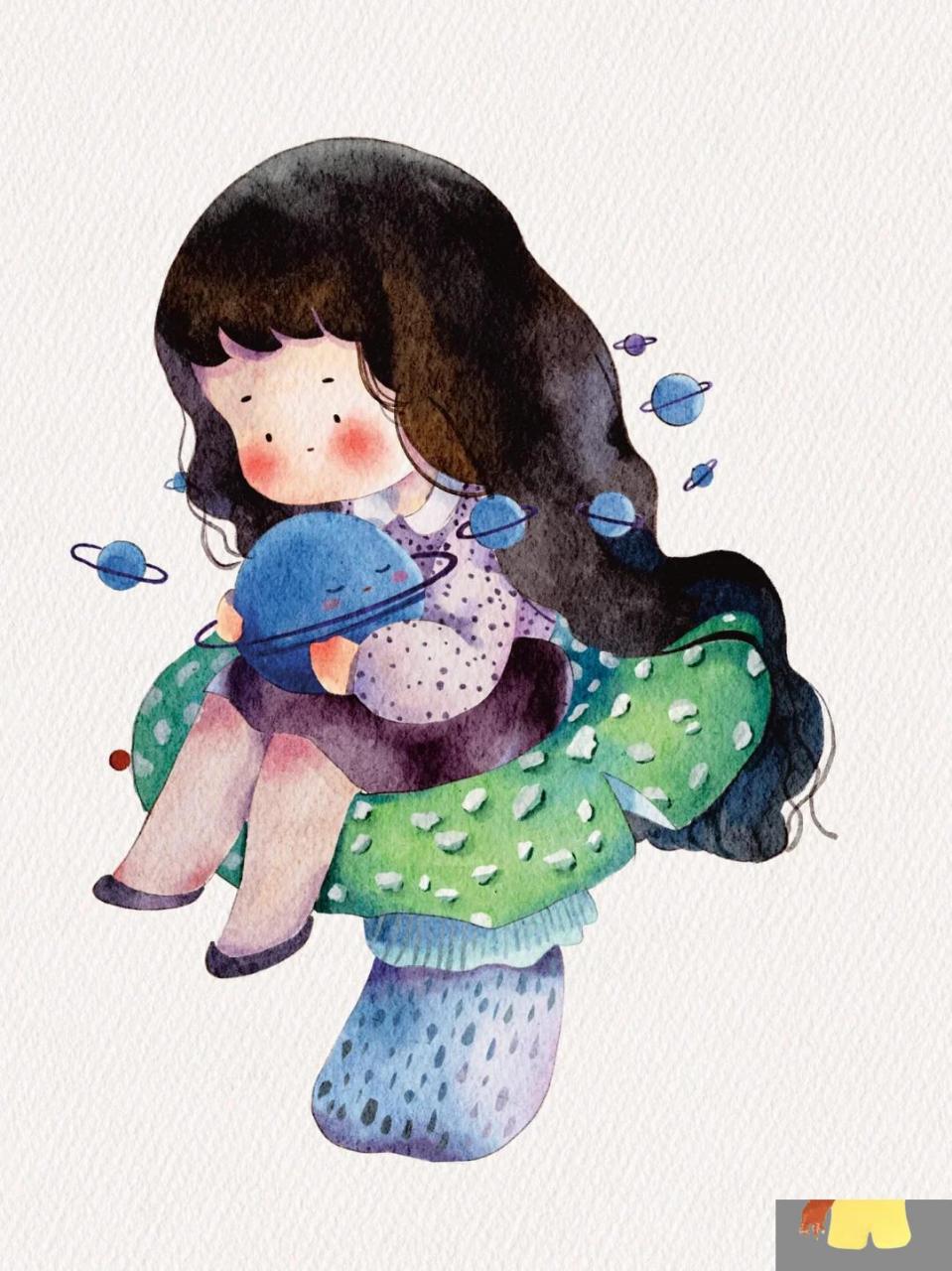 暖系水彩小人临摹合集