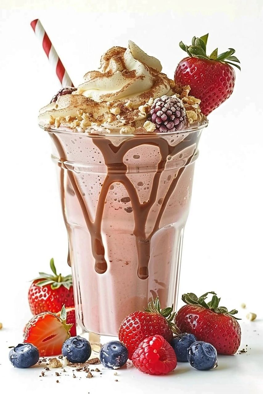 99我要给大家带来一组超级诱人的巧克力草莓蓝莓冰激凌奶昔绘画素材