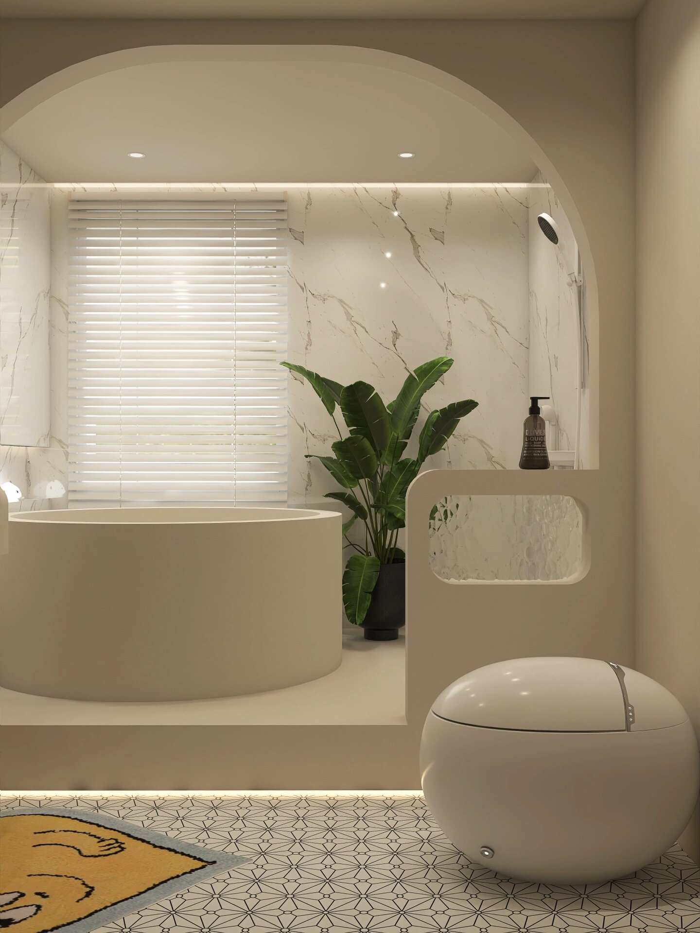 绿植的摆放和圆形 浴缸加马桶五星级 酒店 浴室 配色美丽的大浴鬃