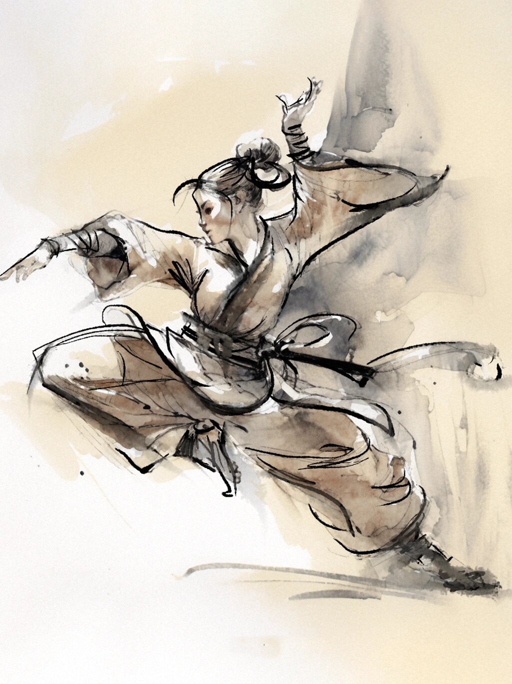 烟雨江湖,腰下看青萍,袖手轻舞,粉臂劲开