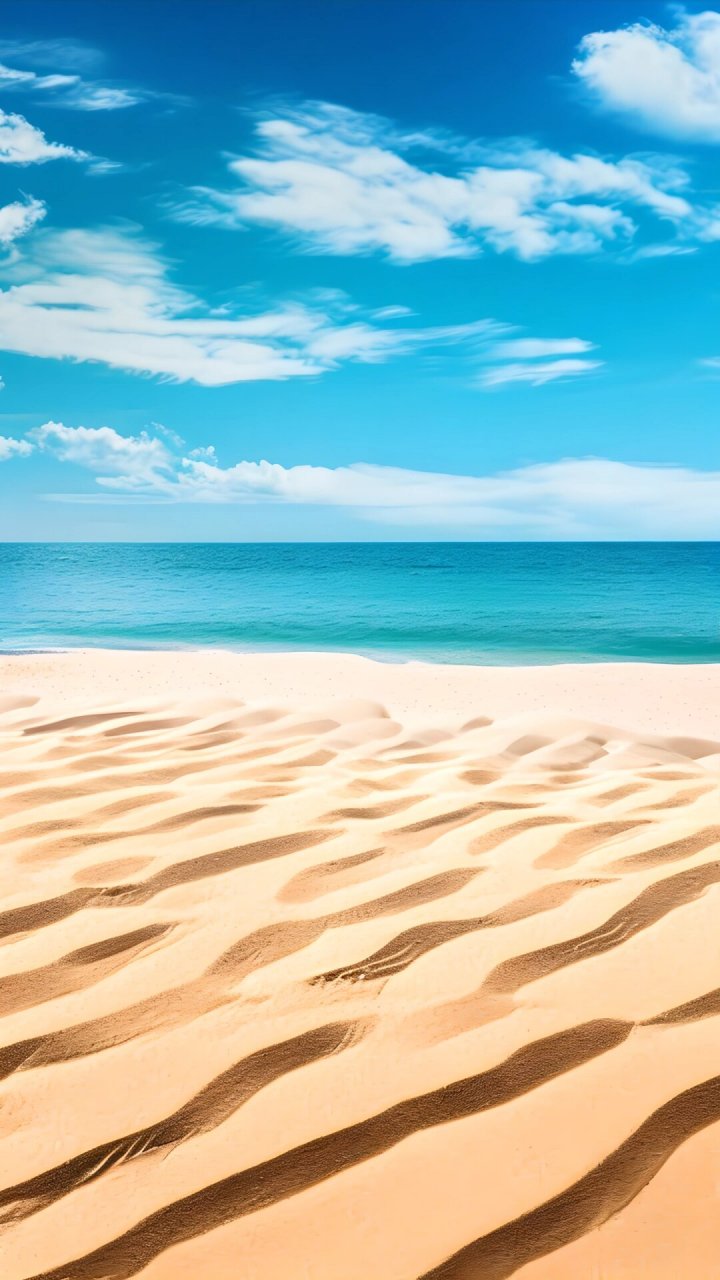 海滩沙滩天空风景  海滩上,那细腻的沙滩仿佛是大自然的馈赠,踩上去软