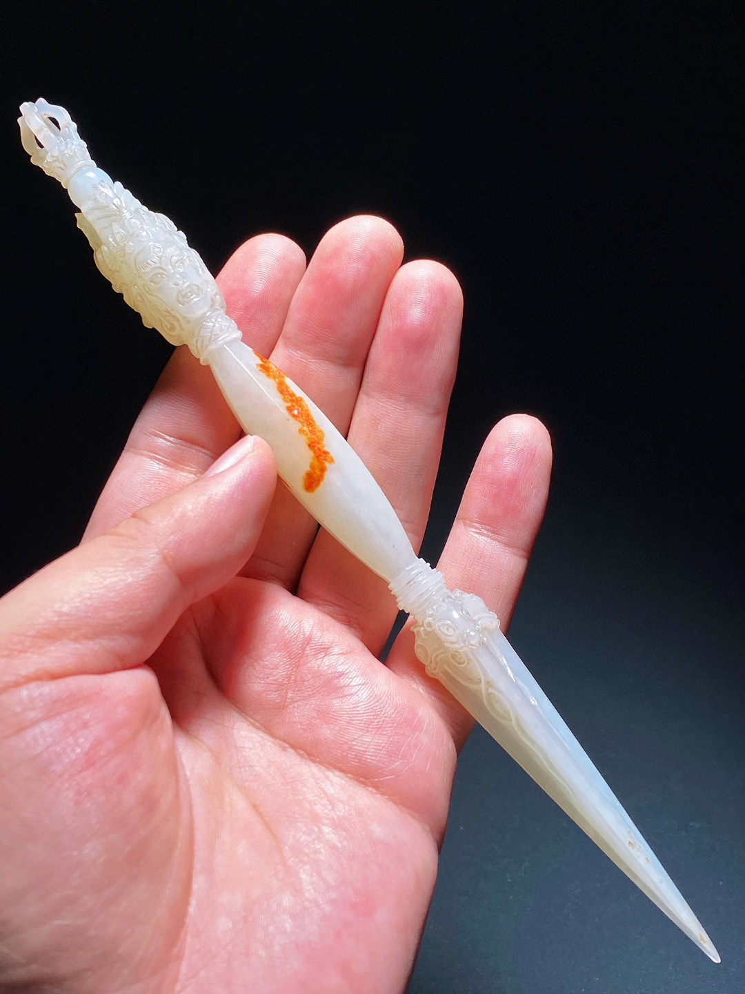 清乾隆 和田玉籽料 脂白玉 金刚杵 把件 摆件