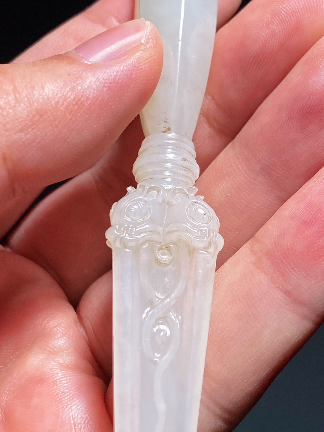 清乾隆 和田玉籽料 脂白玉 金刚杵 把件 摆件