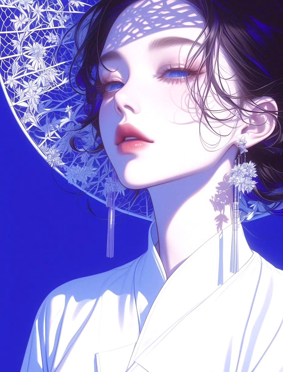 ai生成的一组动漫角色插画,描绘了时尚优雅的人物,服饰素雅而富有质感