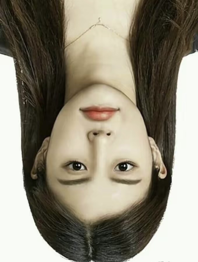 人类大脑的神奇,现在图片倒着放,眼睛和嘴都是正常眼睛,大脑自动处理