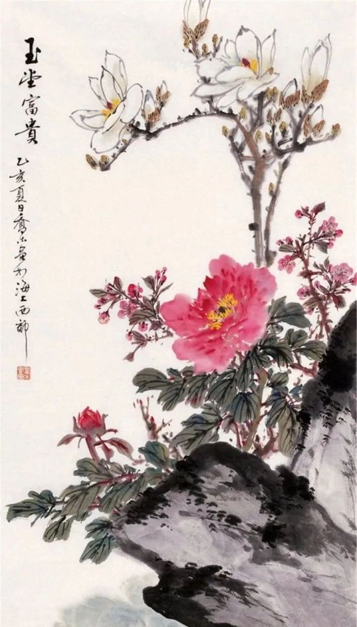 中国花鸟画中石头配景的作用  古人云:"水无石不澈,山无石不雄,城无石