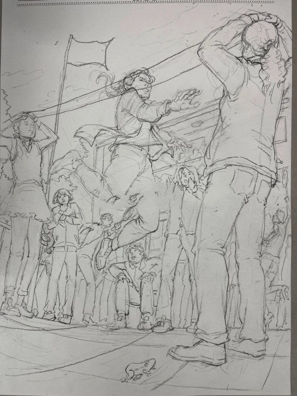 这回啊,我心血来潮,想来个速写默写创作,主题就是《操场》.