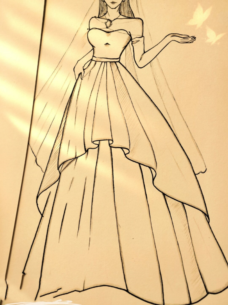 🖌️💖  这里有一幅超美的婚纱简笔画教程,非常适合零基础又