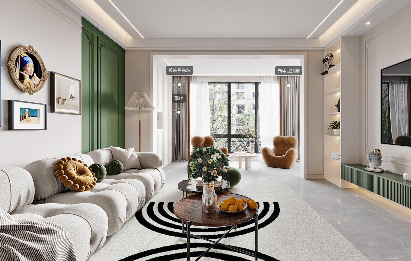 临沂百纳易筑装饰:简欧轻奢128平奶油风效果图