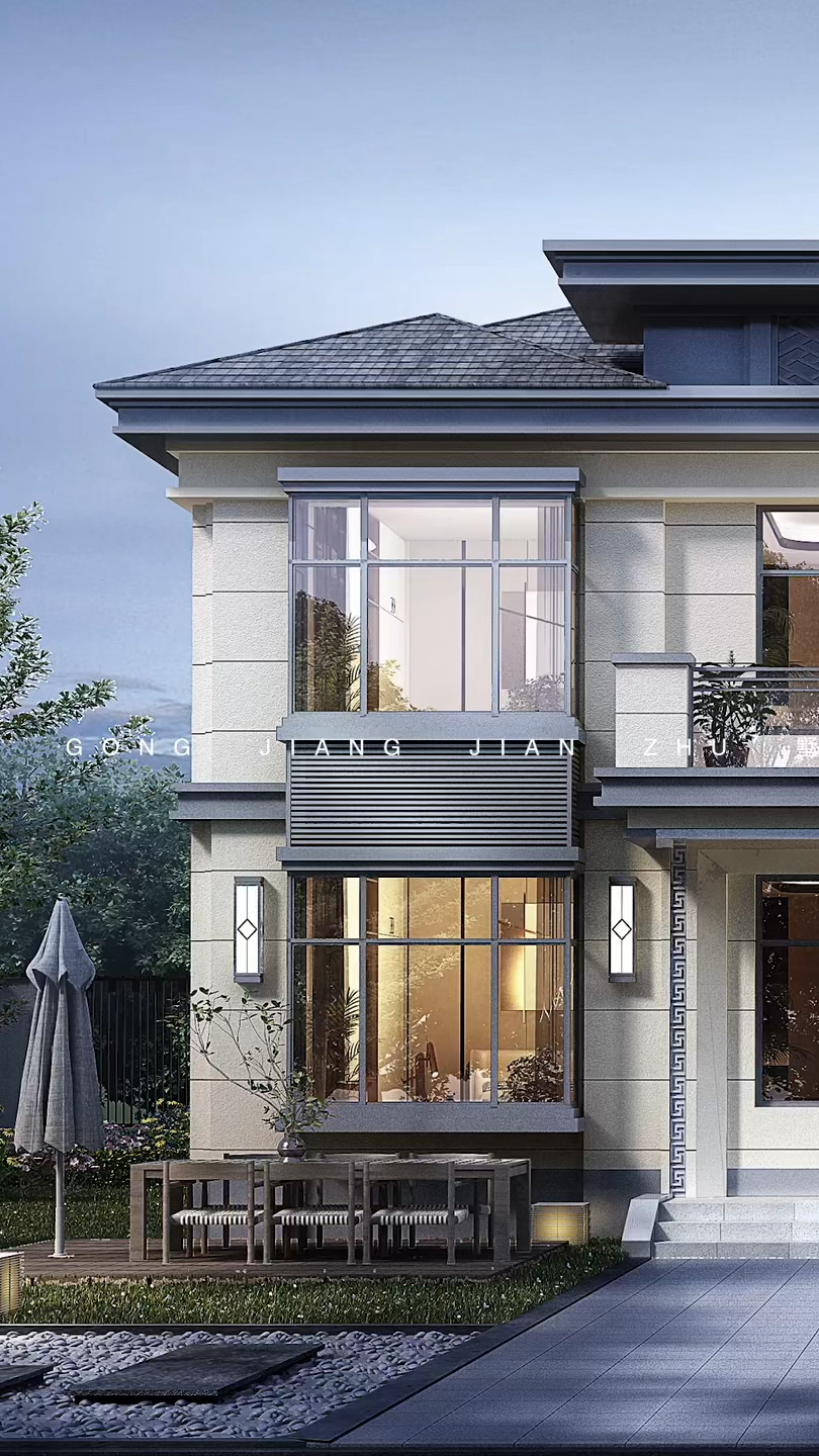 东西面宽15米南北进深11米,新中式二层自建房别墅-度小视