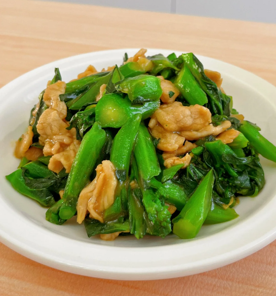 五,【肉片炒油菜心】