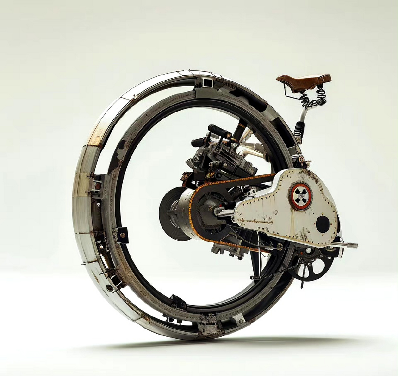 ai生成的一组科幻插画作品,描绘了不同造型的独轮摩托车,人类曾经探索