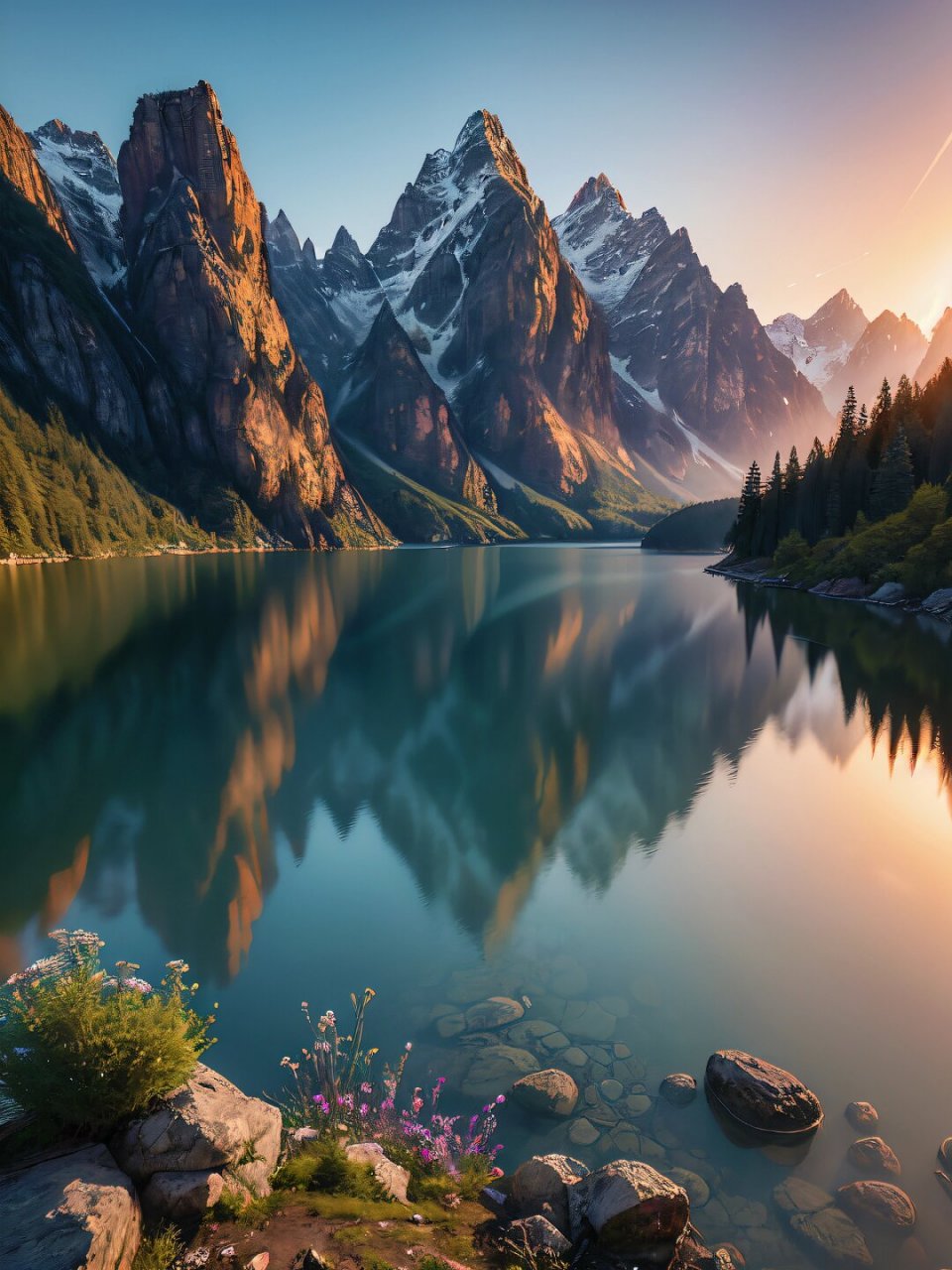 夕阳下暖色的山间风景  夕阳渐渐西下,天边泛起一片金色的余晖.