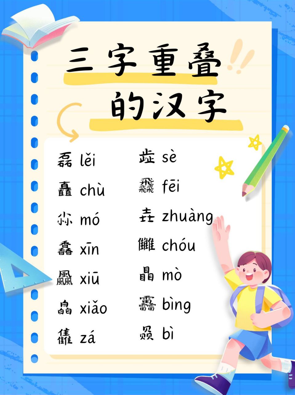 三字重叠的汉字大全  作为一名热衷于语言文字的学生,我对汉字的魅力