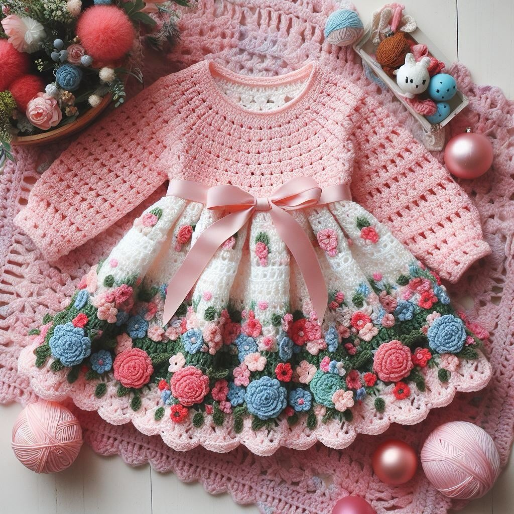 钩针编织春日花朵连衣裙