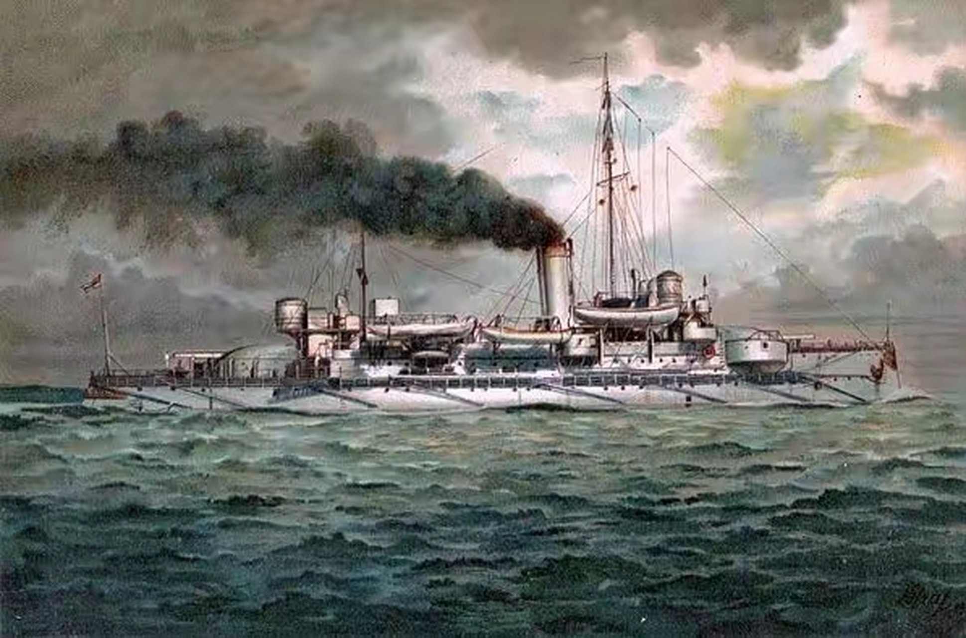 战舰欣赏:一组德国海军"齐格弗里德"级岸防铁甲舰,该舰标准排水量3500