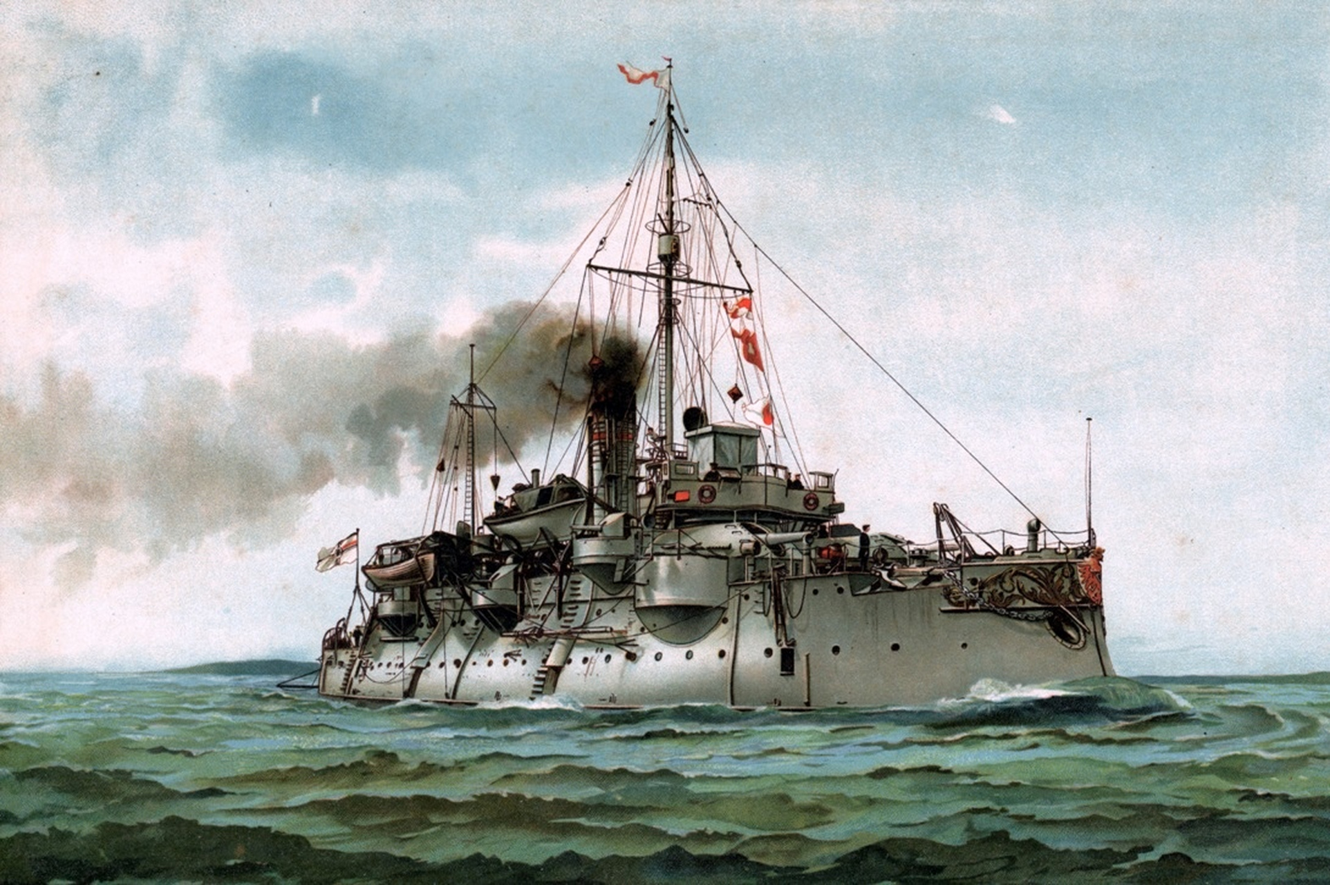 战舰欣赏:一组德国海军"齐格弗里德"级岸防铁甲舰,该舰标准排水量3500