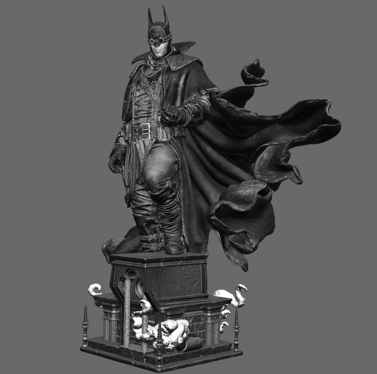 建模欣赏:煤气灯下的哥谭 蝙蝠侠,战衣采用了维多利亚时代的设计风格