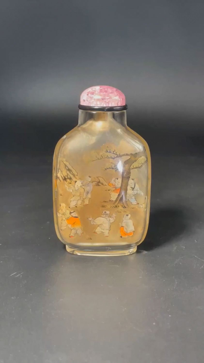 叶仲三水晶婴戏图鼻烟壶珍品