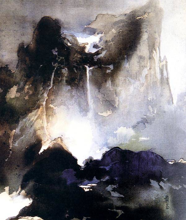 张大千泼彩山水的巅峰境界:神采飘逸,图文鉴赏并题诗