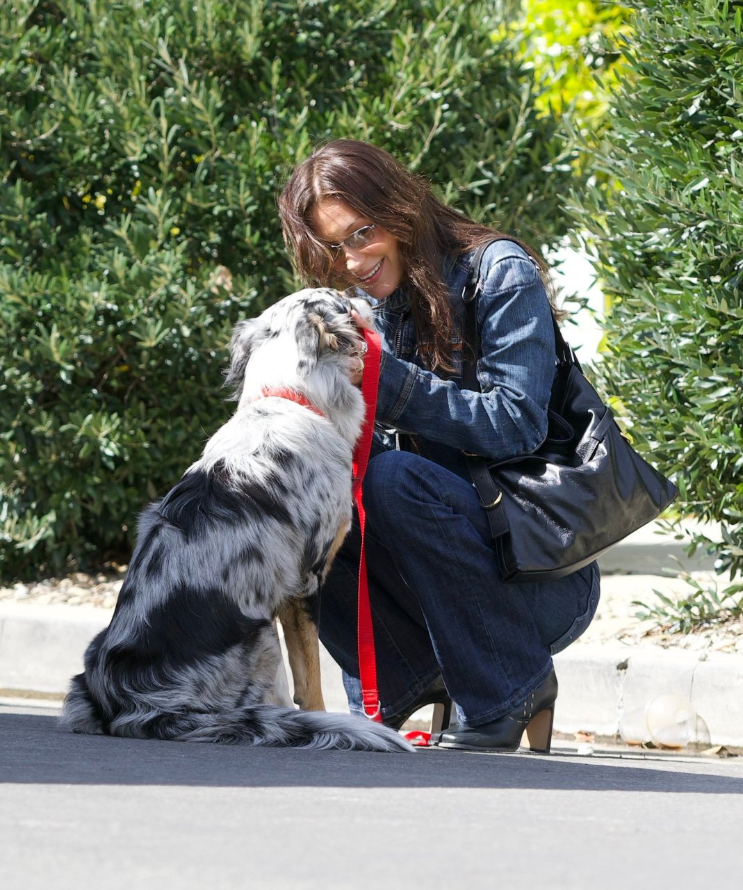 超模bella hadid最新遛狗街拍,和小豆子一起,随意又不失美,这身牛仔