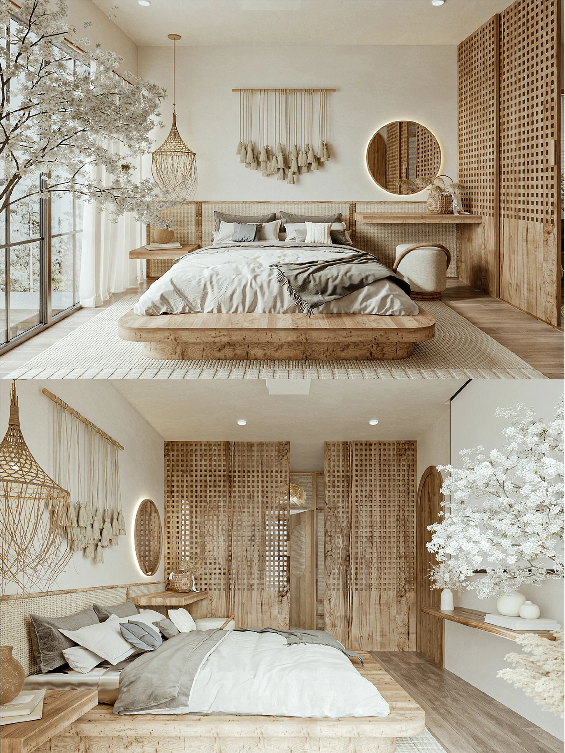 宁静自然原木风名宿装修设计  走进卧室,实木床立刻吸引了你的目光.