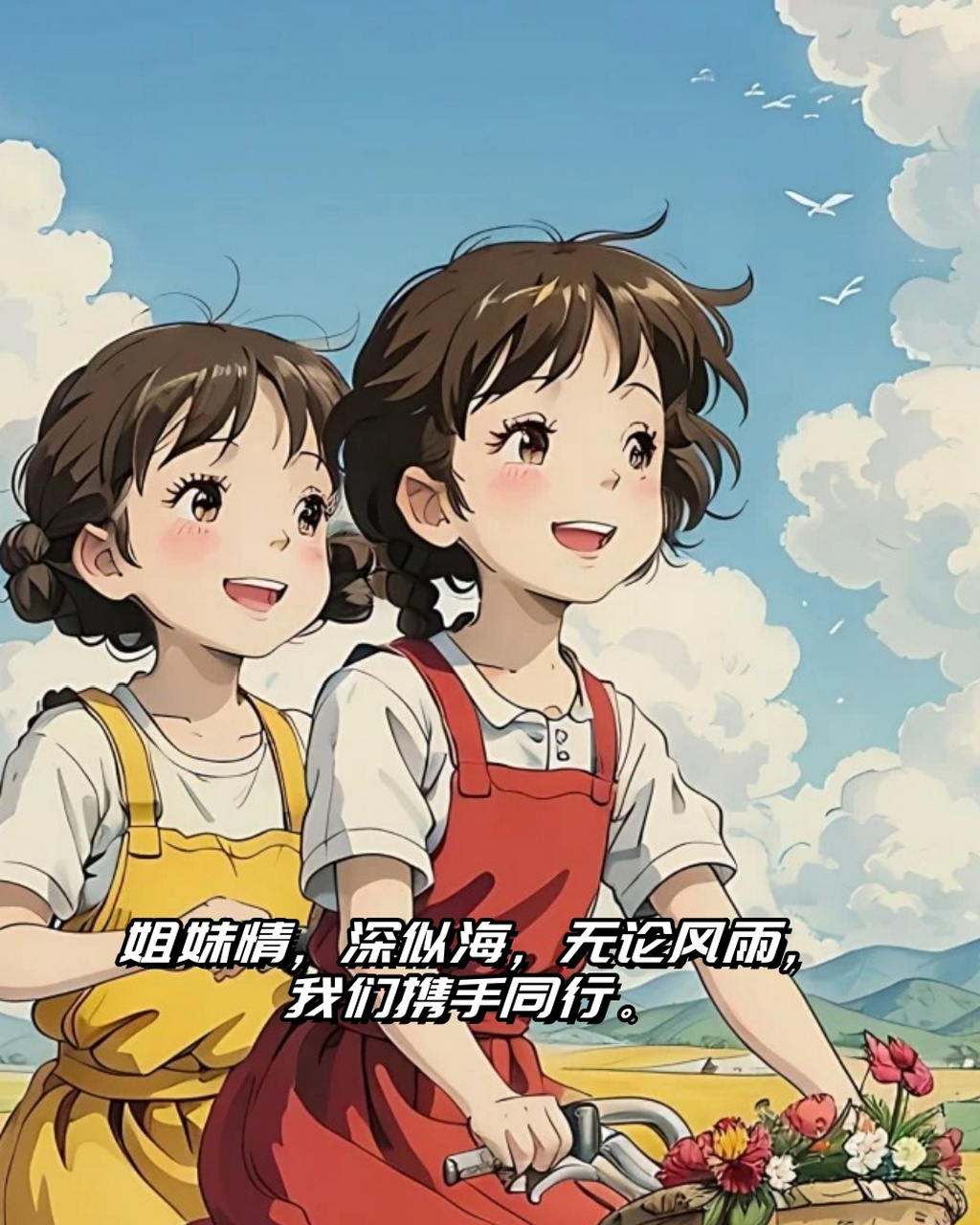 姐妹情发朋友圈的句子  姐妹情,深似海,无论风雨,我们携手同行.
