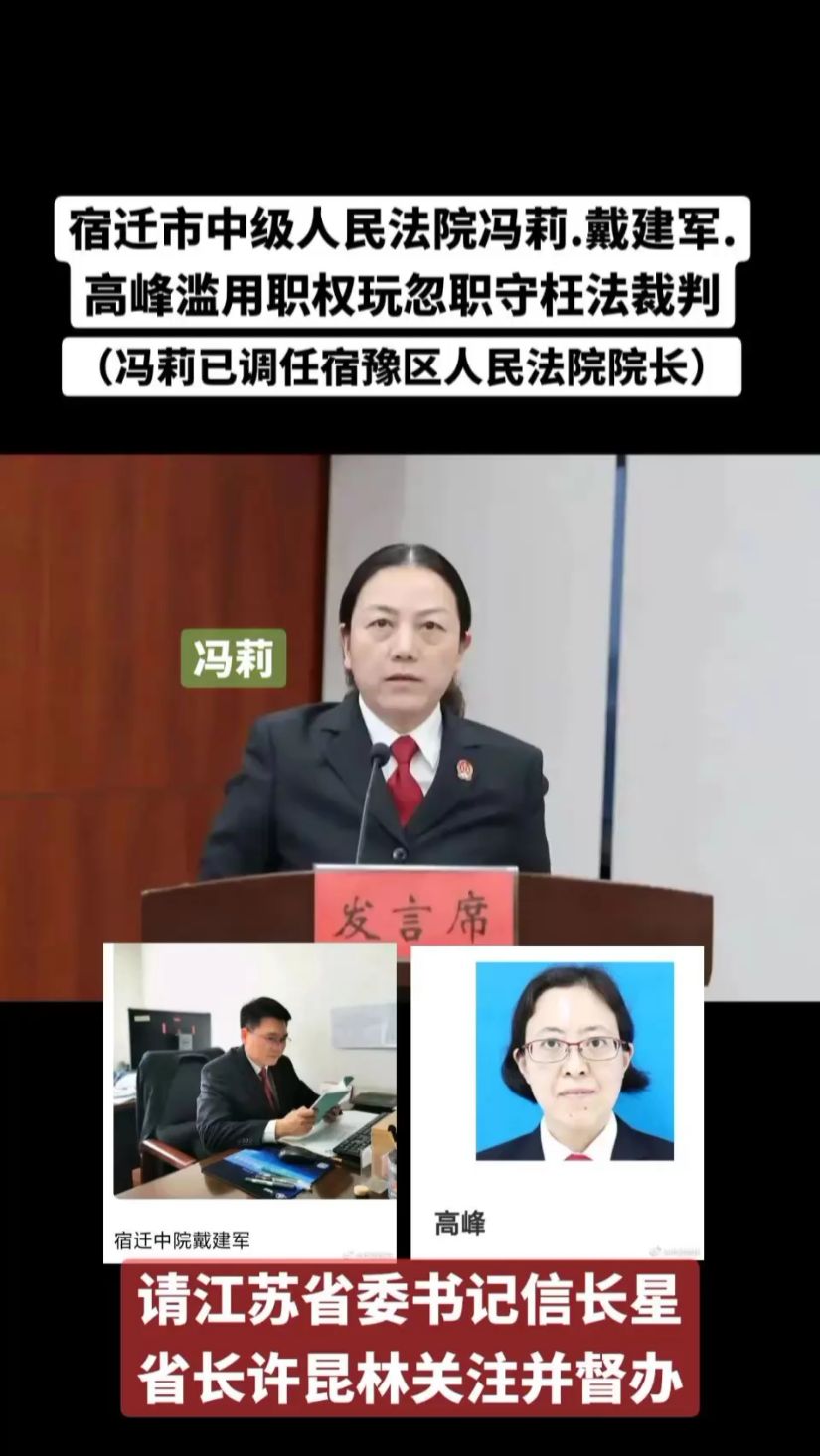 江苏宿迁法官冯莉,戴建军,高峰权力滥用枉法裁判