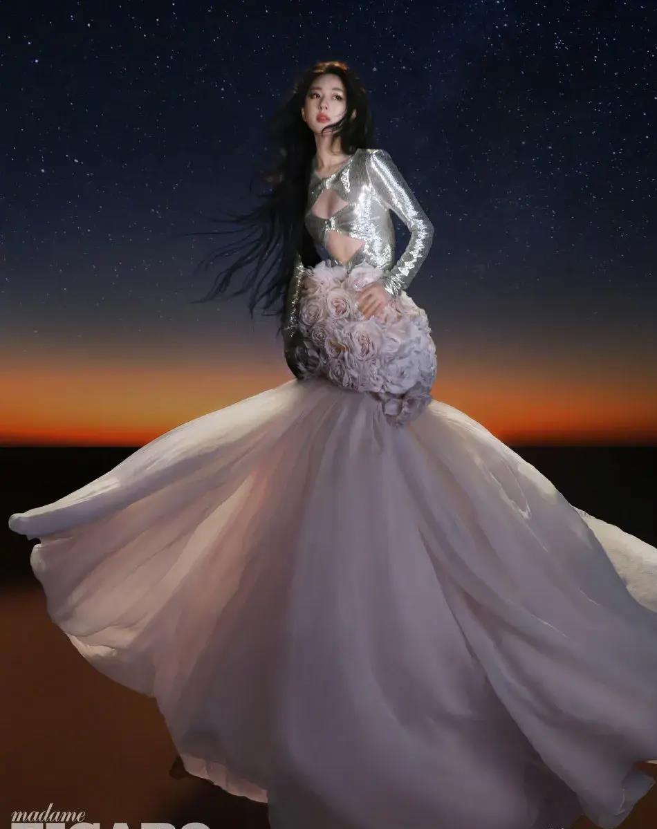 赵露思费加罗三月刊封面,七套高定穿搭,尽显曼妙身姿,清冷气质