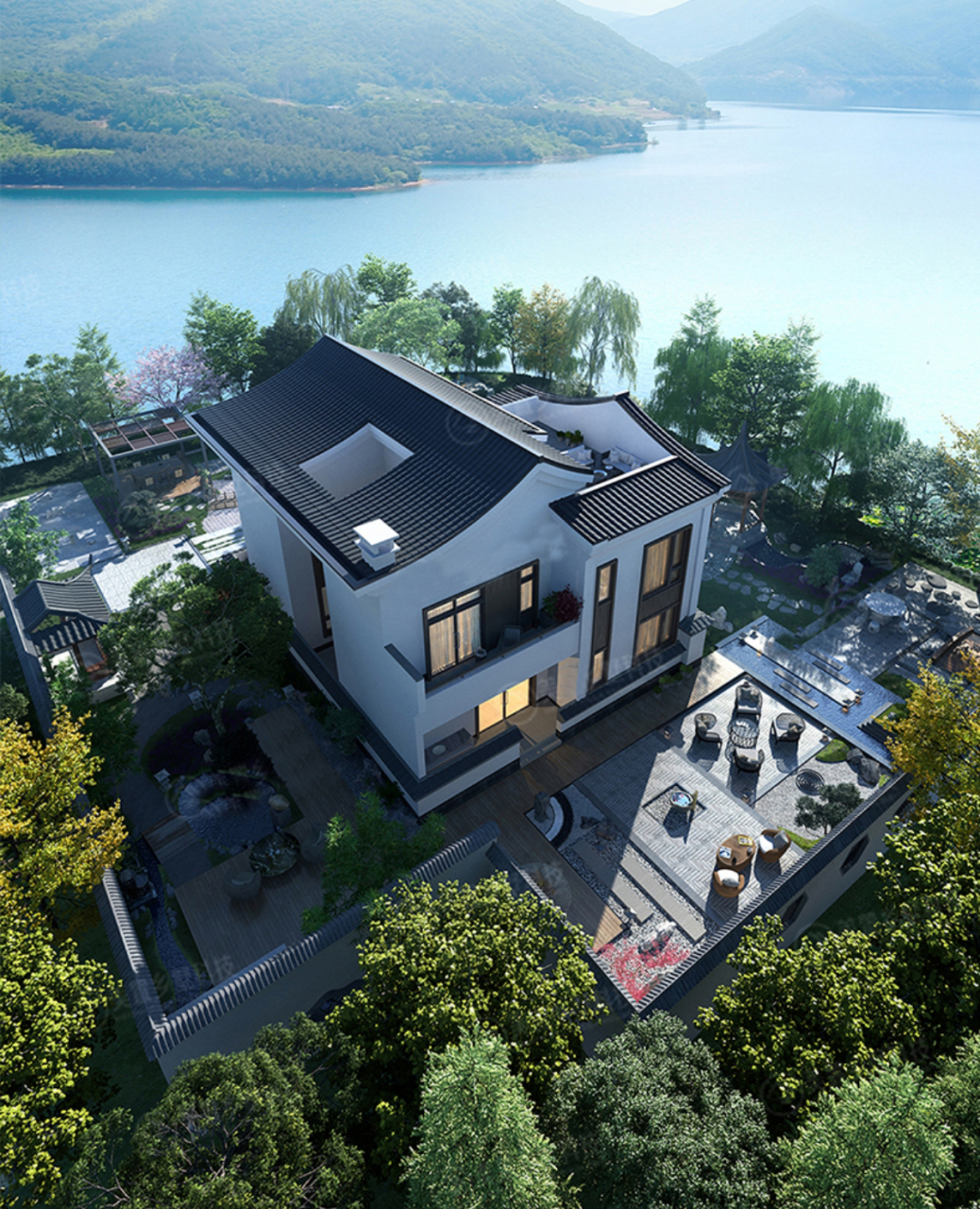 农村中式合院自建房别墅,隐匿山水间,坐享田园风光.