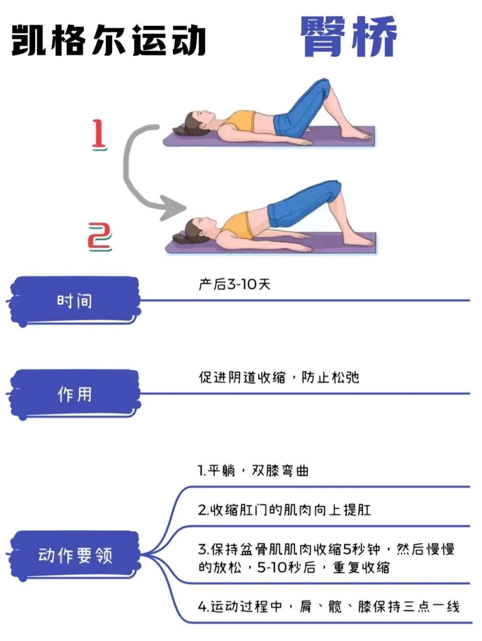 产后修复顺序时间表 产褥操 (凯格尔训练,腹式呼吸,仰卧举腿) 盆底肌