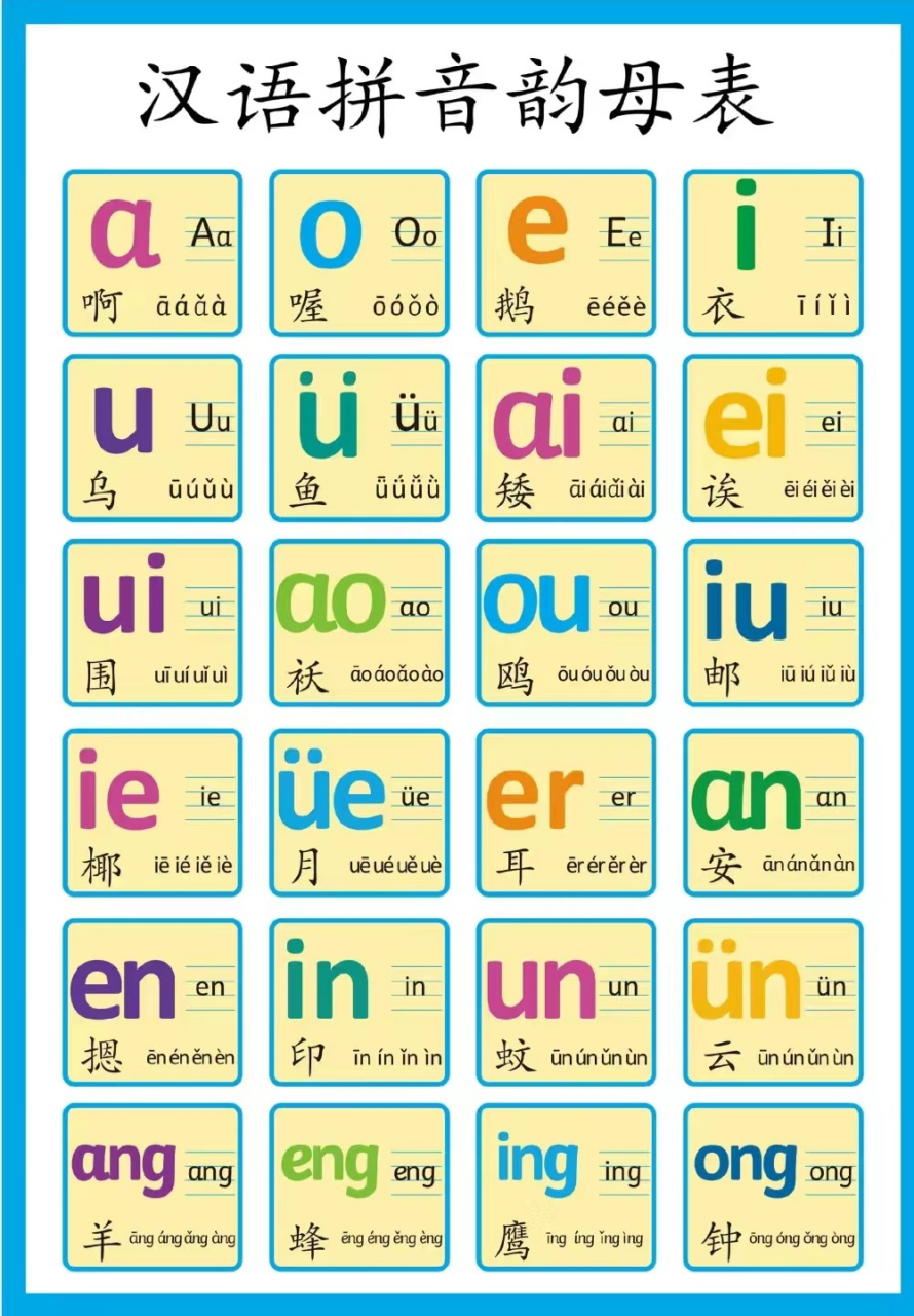 拼音24个韵母表图片9595 孩子必备97拼音启蒙之24个韵母 给