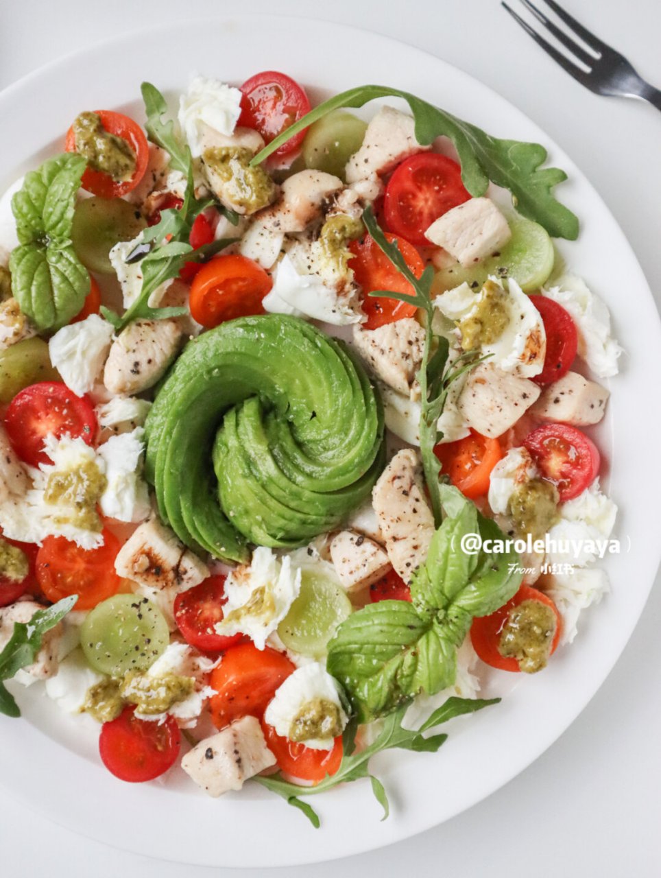 给ta的早餐165青酱鸡肉奶酪番茄沙拉 清爽减脂的意式快手沙拉,真的