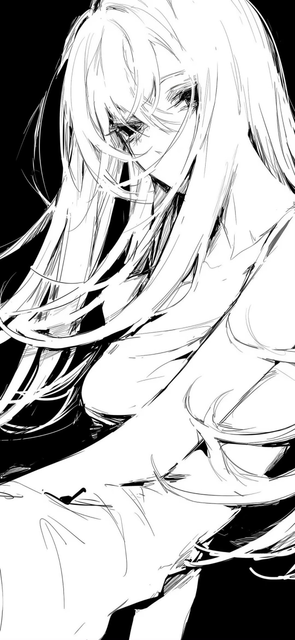 壁纸# 黑白风手绘壁纸,墨色线条下的时尚女孩