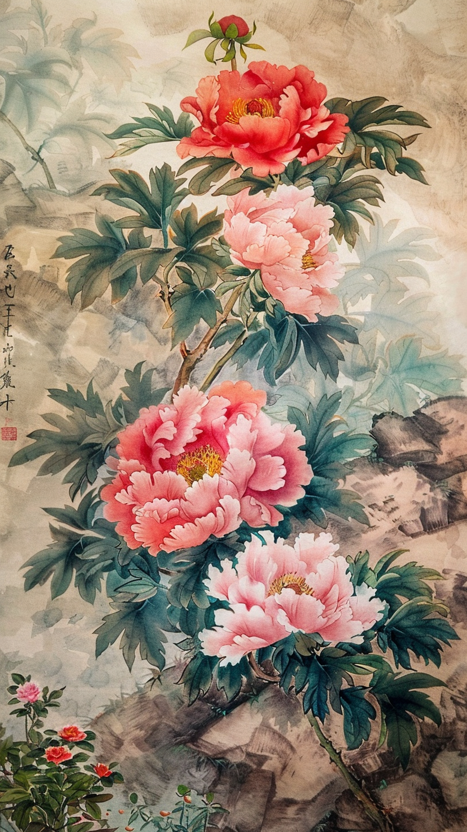 画笔下的牡丹,牡丹字画富贵满堂国画收藏 家居装饰画中堂挂画画芯-度