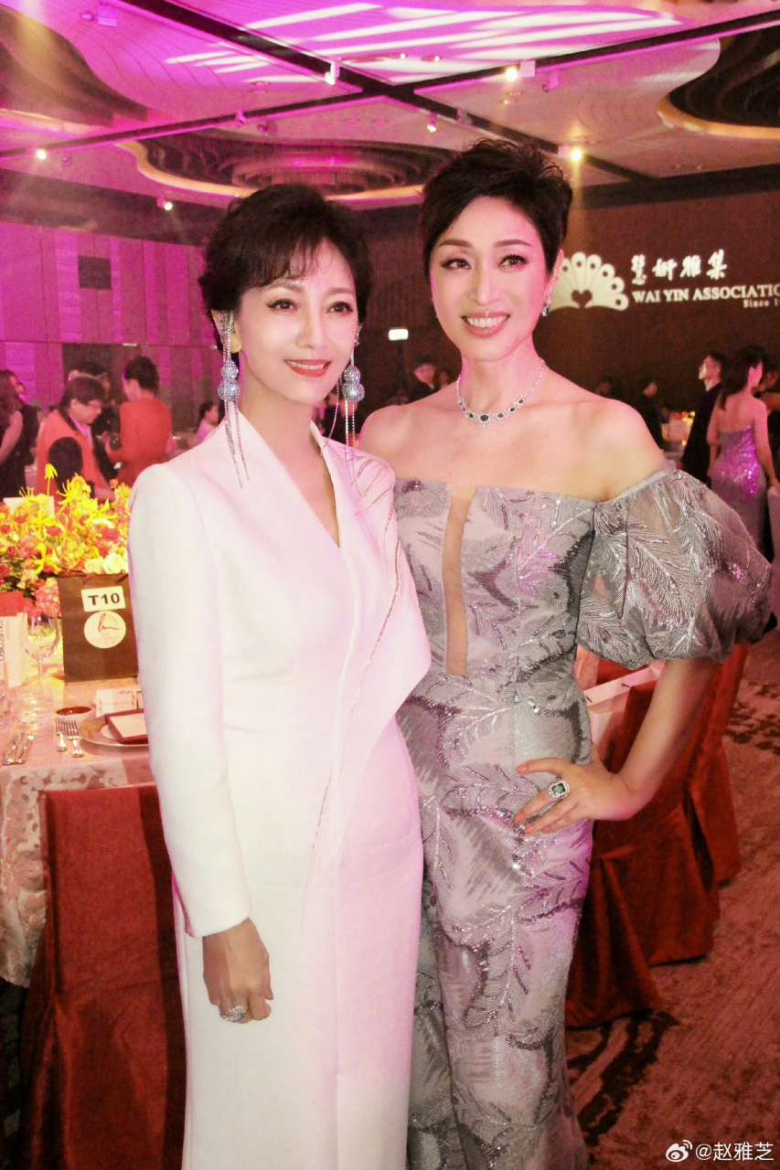 赵雅芝参加慧妍雅集慈善晚宴,和很多明星朋友合影留念,友好交流