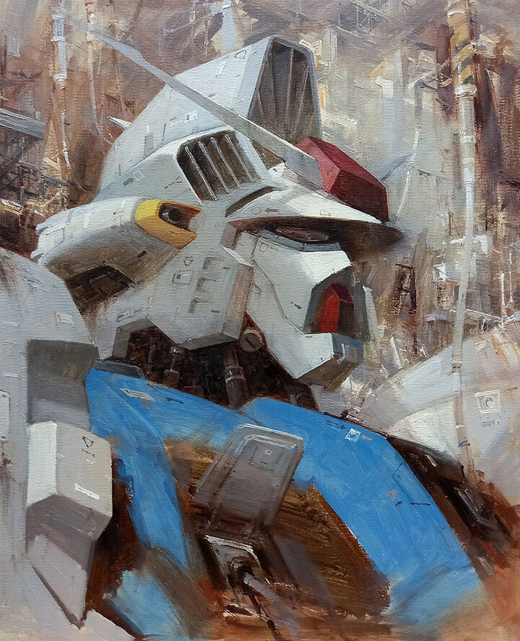画师paperblue创作的一组高达油画作品,用厚重的色彩描绘了不同时期的