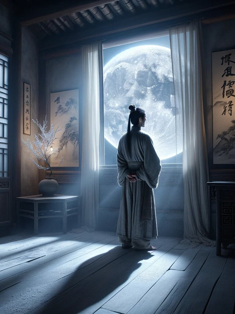 静夜思图片配图  在这宁静的夜晚,思绪如潮水般涌上心头.