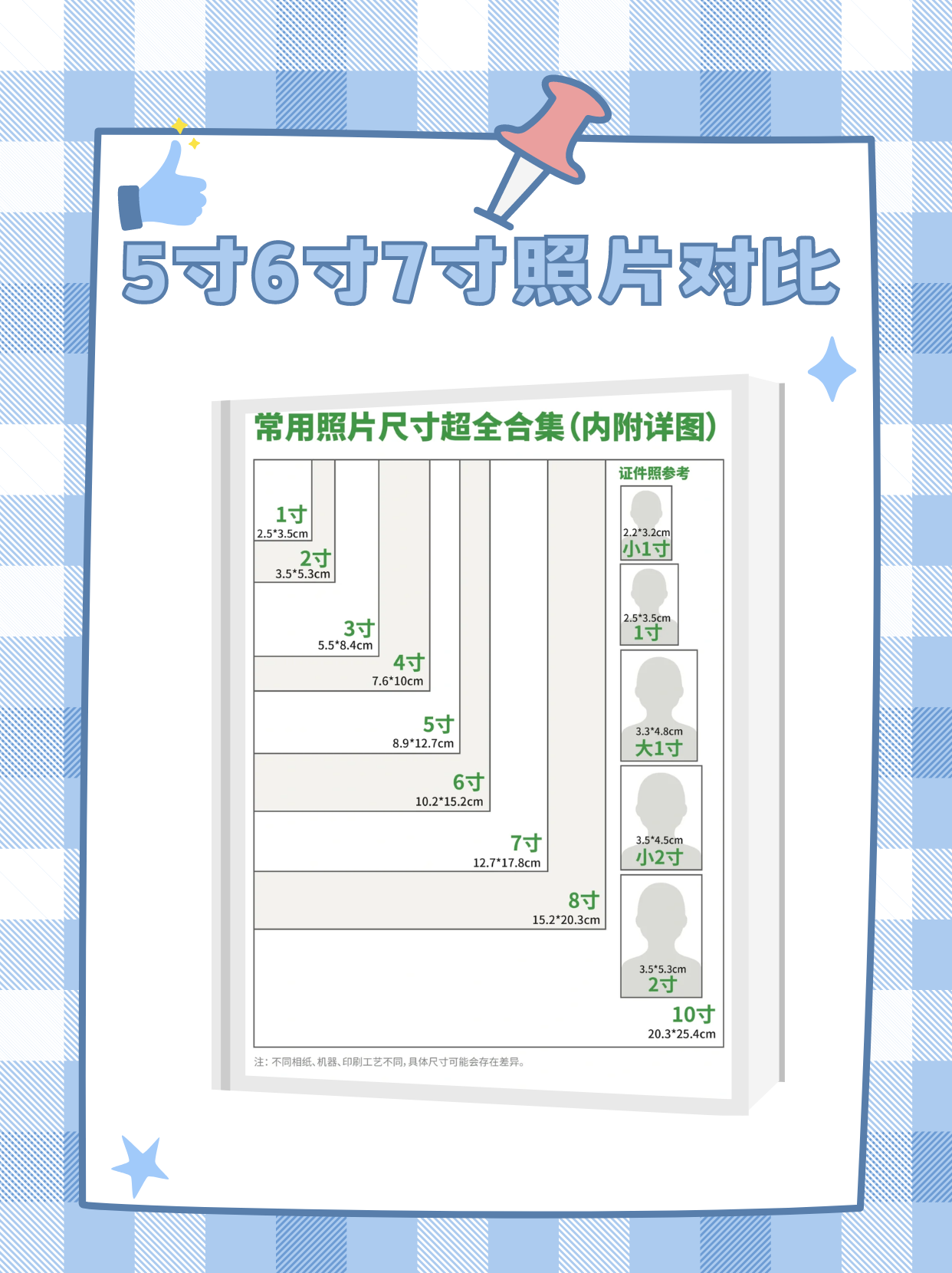 5寸6寸7寸照片对比  做手账的时候经常需要打印各种尺寸的照片,不同的