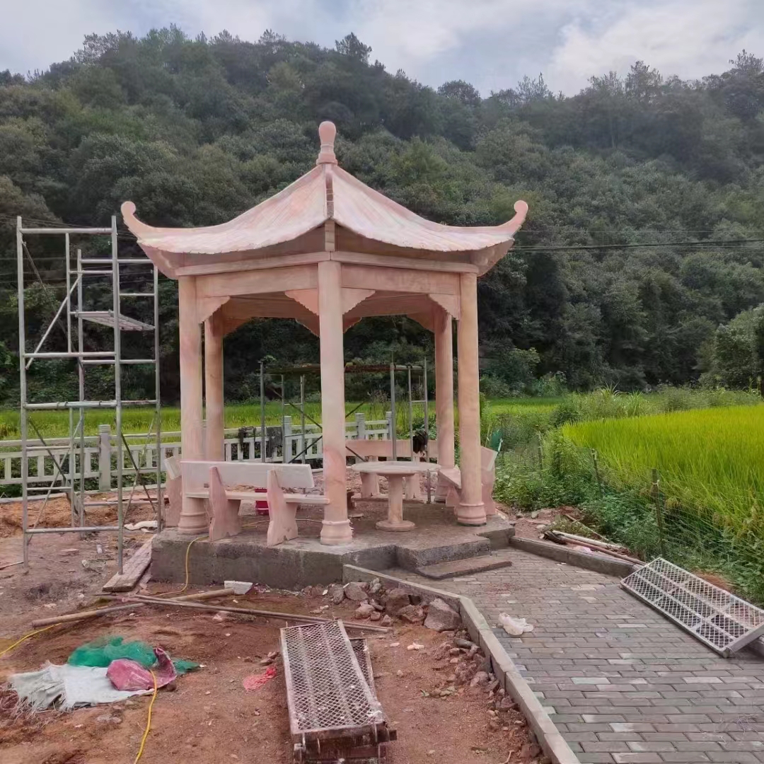 晚霞红石材石雕凉亭亭子样式造型图集