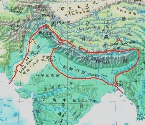 喜马拉雅山脉线地图图片