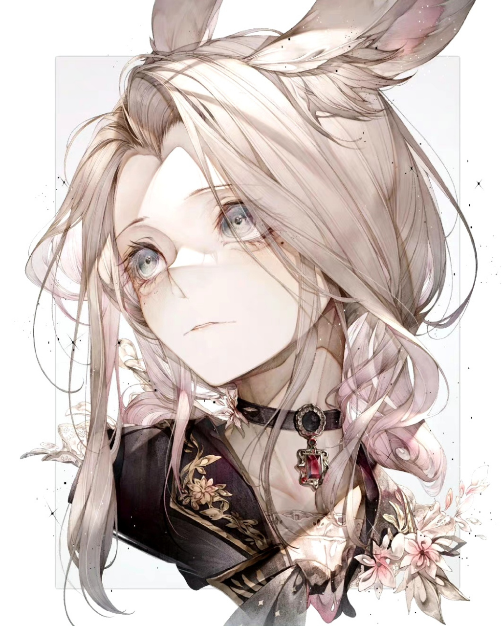 动漫角色插画欣赏,描绘了华丽的人物形象,服饰带有浓厚的哥特式风格