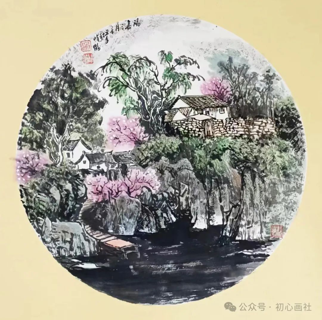 刘玉洁《山水》50x50cm  山东临沂邵子振《春雨》40x40cm  牡丹江