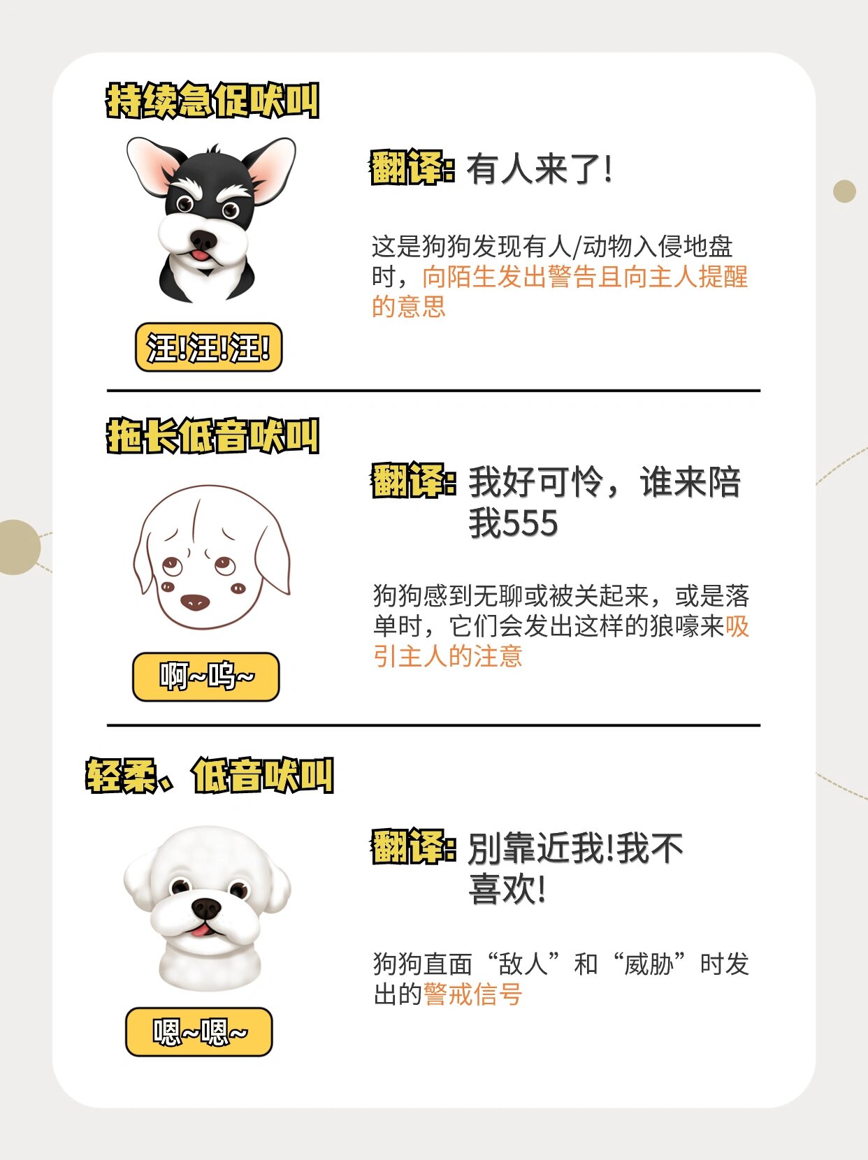 《狗狗叫声的含义》  你们有没有想过狗狗不同的叫声到底代表什么意思