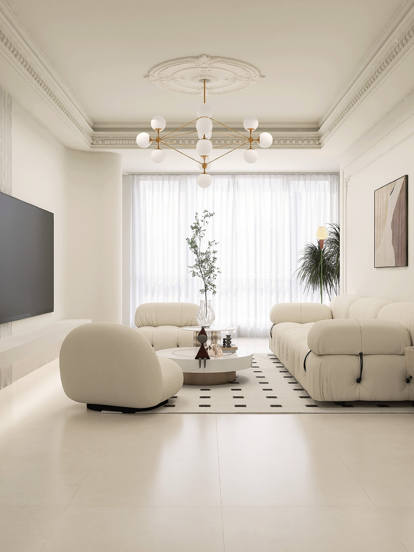 法式奶油风客厅90平装修出了120平的感觉