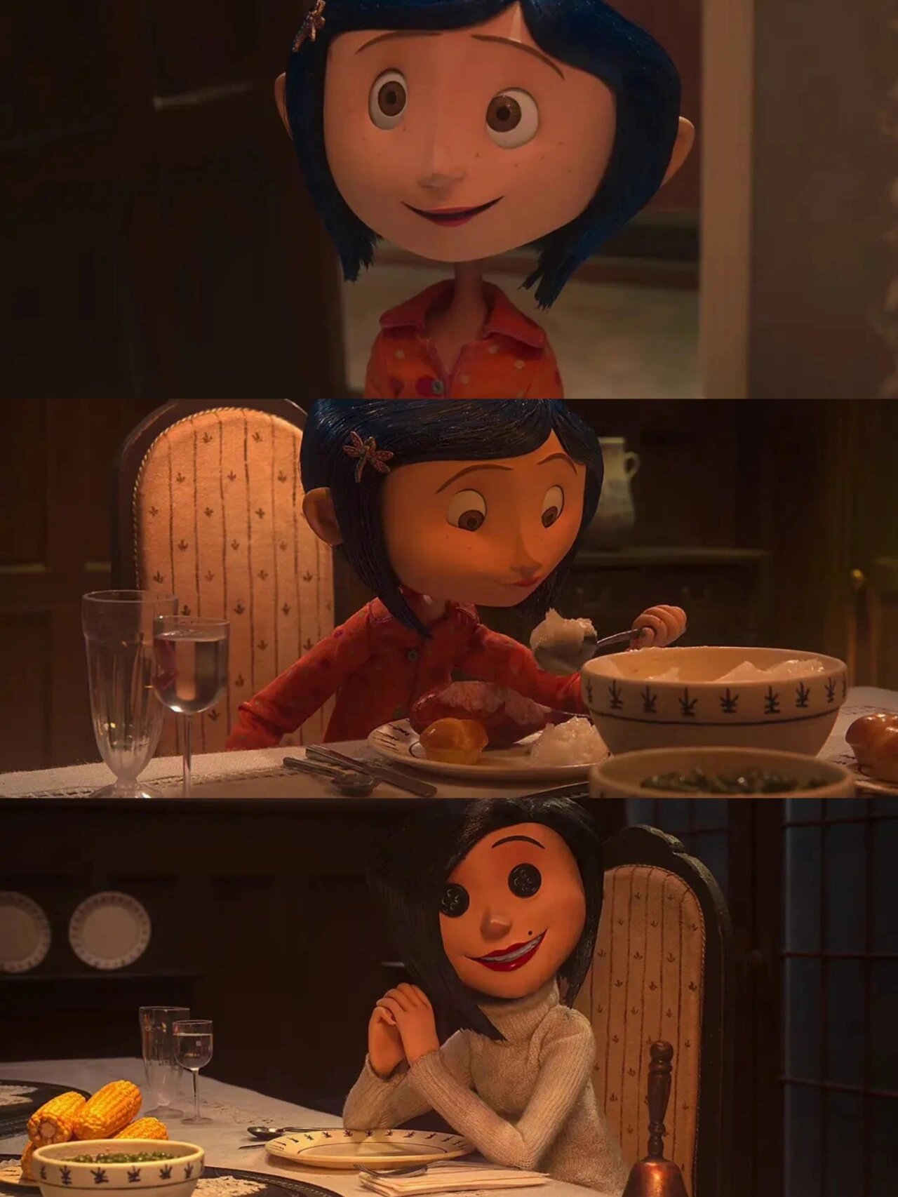 经典高分恐怖电影《鬼妈妈》  小女孩卡洛琳偶然通过家里的一扇小门